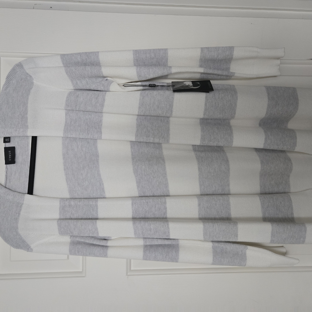 Never Worn! Women's Gray and White Striped Sweater Cardigan